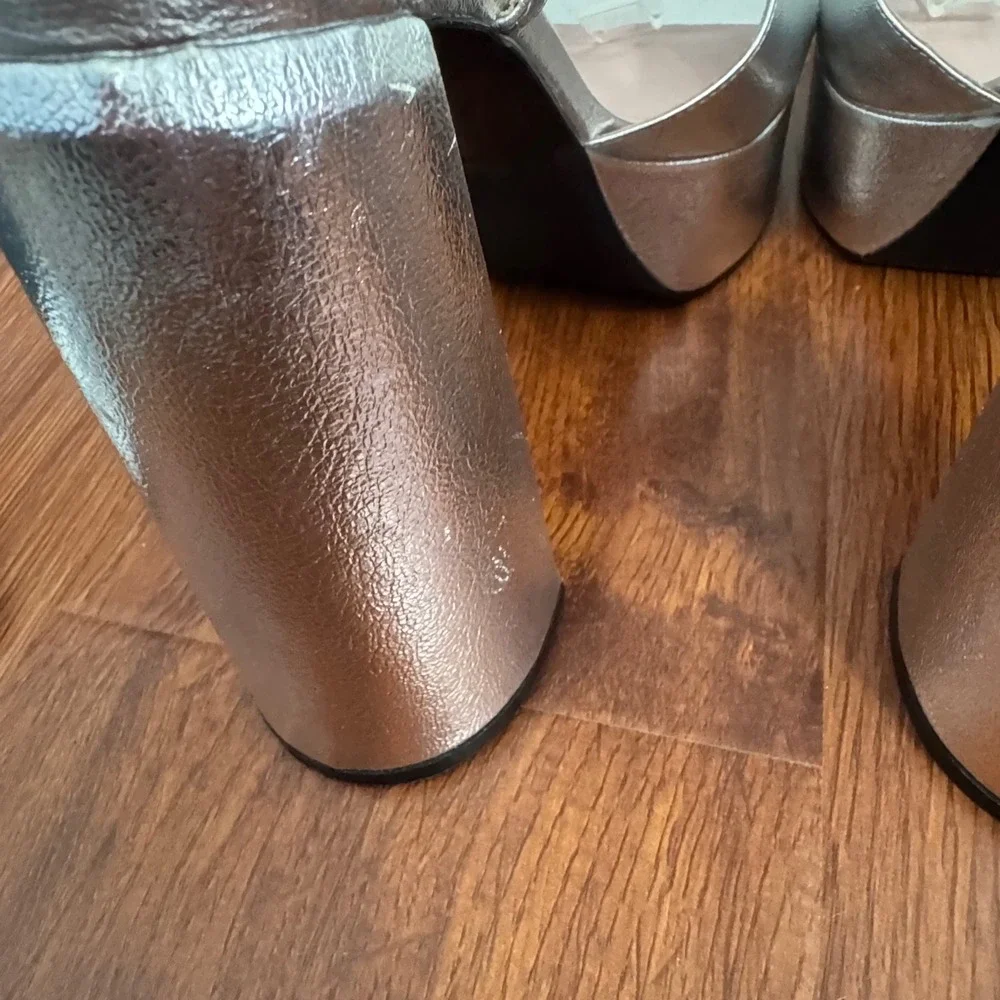 Zara Metallic Silver Platform Block Heel Sandals EU 40 Disco Party Retro Glam - Picture 11 of 12